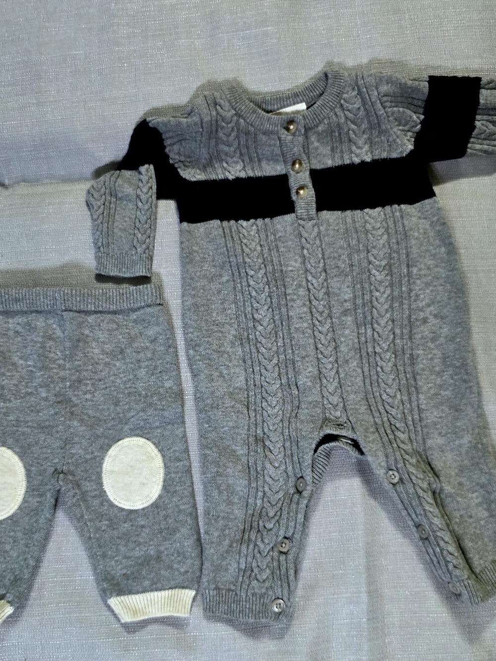 Clasix Beginnings Cable Knit Baby Romper & Pants Set Gray 3M